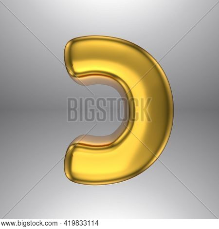 Gold Realistic 3d Rendering Hebrew Alphabet, Shiny Metallic Jewfish Symbols And Characters