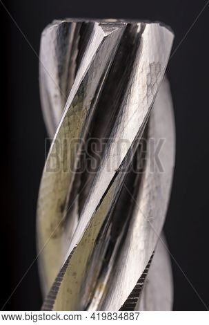 Electric Hammer Drill Bevel Gear Thread Close Up. Mechanism Detail Made Of Steel.
