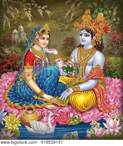 Indian God Radhakrishna, Indian Lord Krishna, Indian Mythological Image Of Radhakrishna.