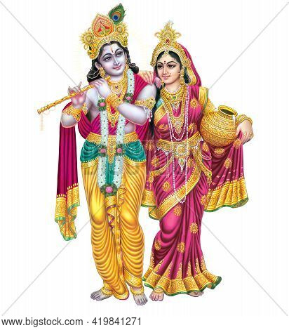 Indian God Radhakrishna, Indian Lord Krishna, Indian Mythological Image Of Radhakrishna