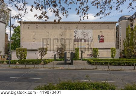 Frankfurt Am Main, Germany-may 03, 2021: High Bunker On The Square Of The Synagogue That Was Demolis