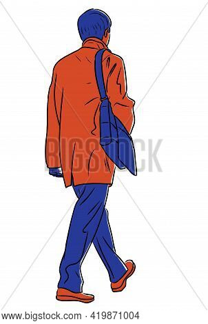 Drawing Of Casual Townsman Walking Along Street