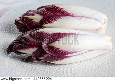 Healthy Food Belgian Endive Red Chicory Lof Lettuce Close Up