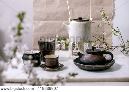 White And Black Handmade Ceramic Teapot For Tea Ceremony