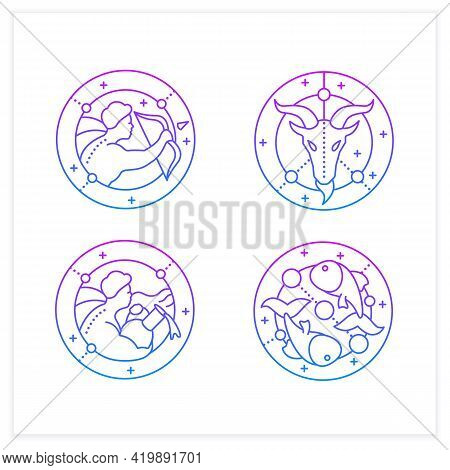 Zodiac Gradient Icons Set.fourth Fire Signs In Zodiac.birth Symbols.aquarius, Sagittarius, Capricorn