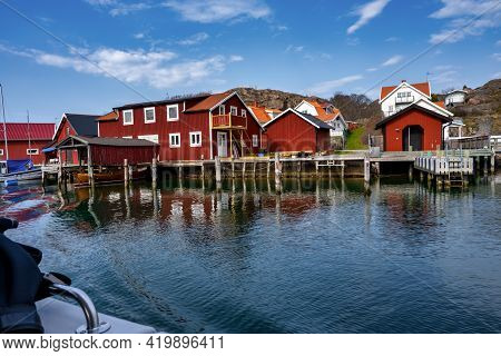 April 17, 2021 - Hamburgsund, Sweden: A Picturesque Fishing Village On The Swedish West Coast. Tradi