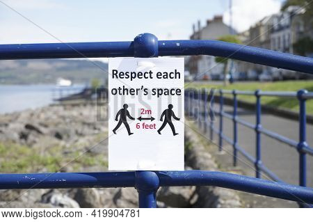 Social Distancing Sign To Stay Safe On Scottish Island Rothesay