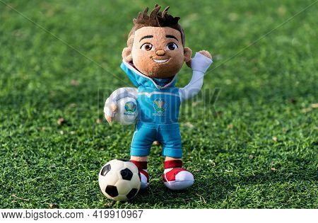 April 16, 2021 Moscow, Russia. Soft Toy Mascot Of The European Football Championship 2020 Skillzy On