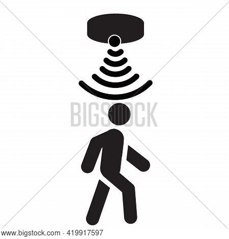 Motion Sensor Icon In Flat Style. Person Passing On Motion Sensor Sign. People Security Connection B