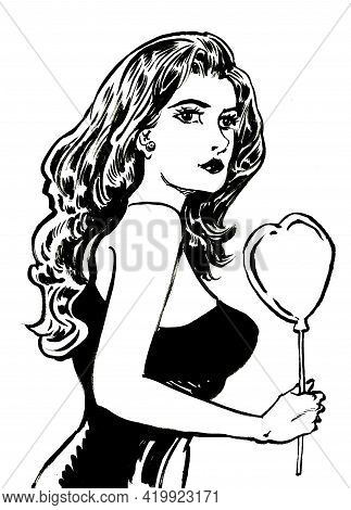 Comix Artwork With Woman Abstract Illustration Black And White