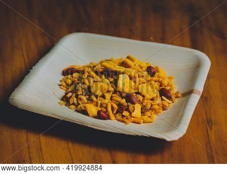 Indian Snacks Chanachur Betel Palm Leaf Plate
