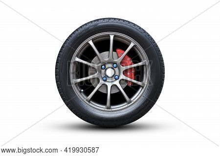 Clipping Path. Close Up Of Silver Wheel Super Car Isolated On White Background View. Magneto Wheels.