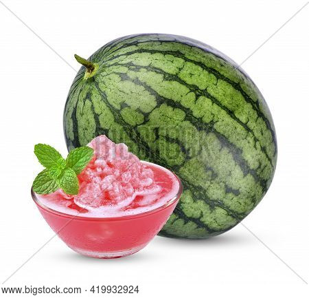Watermelon Juice With Mint Leaves Ing Glass Bowl  Isolated .
Fresh Juice Hight Vitamin A.
