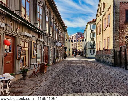 Gothenburg, Sweden- March 29 2020: Haga Charming Shopping Pedestrian Street