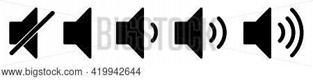 Set Of Sound Volume Icons With Different Signal Levels. Sound Icon, Volume Symbol, Speaker Sign. Vec