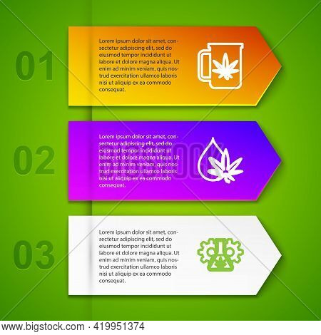 Set Line Cup Tea With Marijuana, Marijuana Or Cannabis Leaf Oil, Test Tube And Shopping Bag Of. Busi