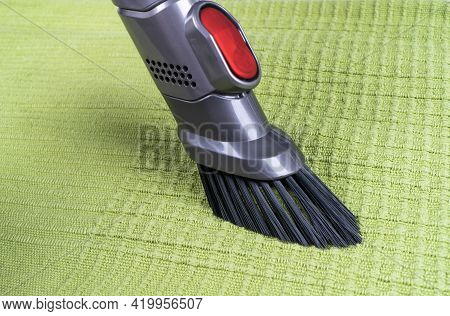 Removing Dirt From Sofa With Upholstery Cleaner. Sofa Chemical Cleaning. Upholstered Furniture Clean