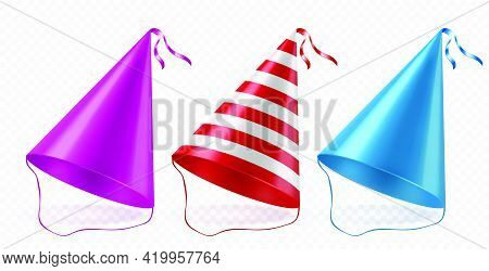 Party Shiny Hat With Ribbon. Festive Decoration.celebration.birthday.vector Illustration On Transpar
