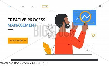 Design Template With Young Male Business Character Manager, Boss, Accountant, Financier. Annual Repo