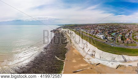 Areal drone panoramic view of the Saltdean and Rottingdean Beach, Brighton