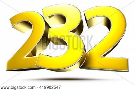 232 Gold 3D Illustration On White Background With Clipping Path.