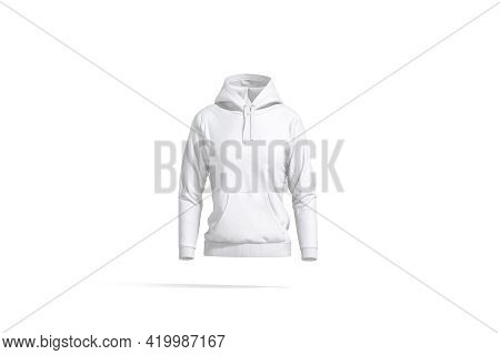 Blank White Women Sport Hoodie Mockup, Front View, 3d Rendering. Empty Fleece Sweatshirt With Hood M