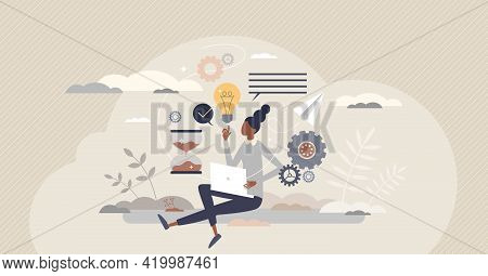 Productivity Management Or Efficient Performance Planning Tiny Person Concept. Workflow Time And Qua