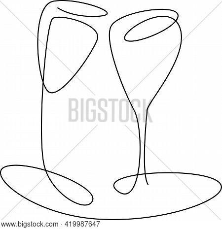 Two Glasses One Line Black Continuous Silouette Doodle