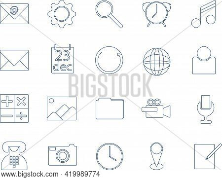 Set Of Blue Simple Outline Popular Icons