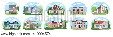 Big Houses Set N2, Vector Buildings Set. Flat Design Houses Set Isolated On White Background.