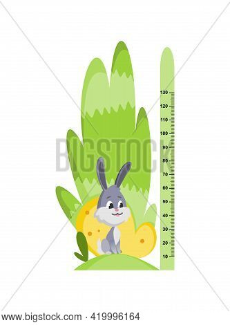 Wall Meter With Eared Hare. Sticker For Measuring Height Kids. Funny Vector Cartoon Illustration For