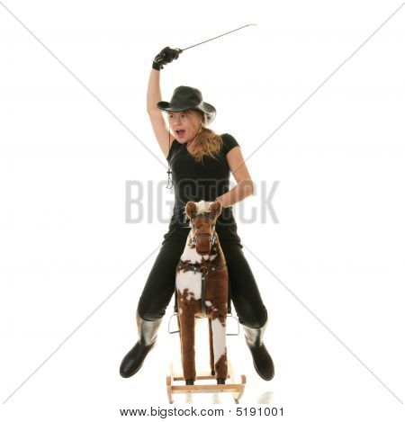 Cowgirl (jockey) Race On Hobbyhorse