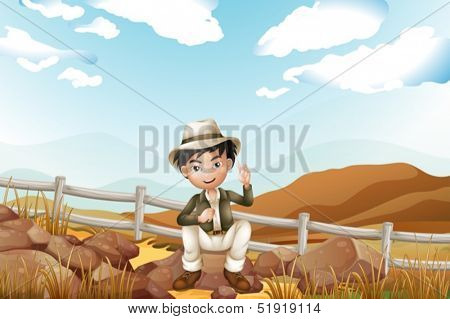 Illustration of a handsome boy sitting at the rock