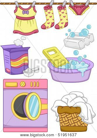 Illustration Featuring Ready to Print Laundry-Related Elements