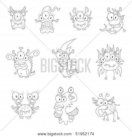 Cartoon monsters, goblins, ghosts