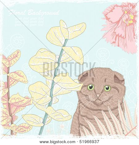 Vector illustration of a kitten in the garden