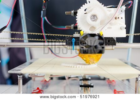 Electronic 3D Plastic Printer During Work In School Laboratory