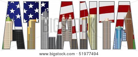 Atlanta Georgia Text Outline Us Flag Color