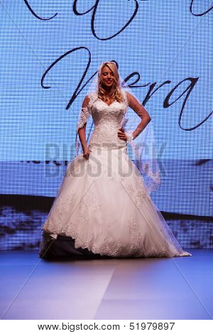 ZAGREB, CROATIA - OCTOBER 04: Fashion model wears dress made by Kontesa Nera on 'Wedding days' show, October 04, 2013 in Zagreb, Croatia.
