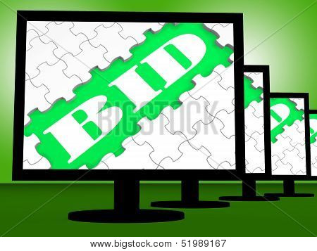 Bid On Monitors Shows Bidder Bidding Or Auction