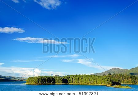 Blue Lake And Green Hills