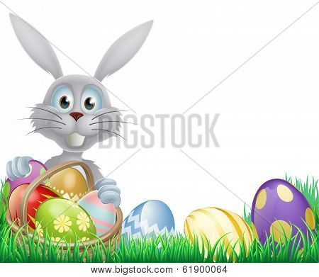 White Easter Bunny And Eggs