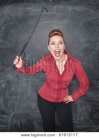 Angry Screaming Teacher With Whip