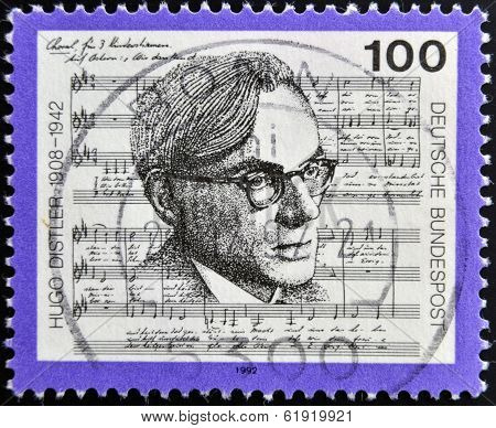 GERMANY - CIRCA 1992: stamp printed in Germany shows Hugo Distler composer circa 1992.