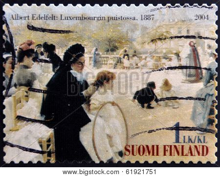 FINLAND - CIRCA 2004: stamp printed in Finland shows women in Luxembourg Garden of Albert Edelfelt