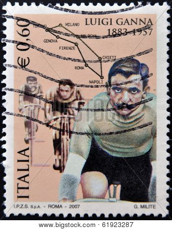 ITALY - CIRCA 2007: A stamp printed in Italy shows Luigi Ganna circa 2007