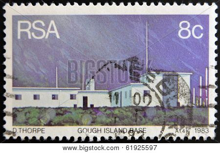 REPUBLIC OF SOUTH AFRICA - CIRCA 1983: A stamp printed in RSA shows gough island base