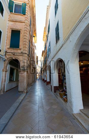 Ciutadella Menorca Ses Voltes arches Ciudadela downtown in Balearic islands