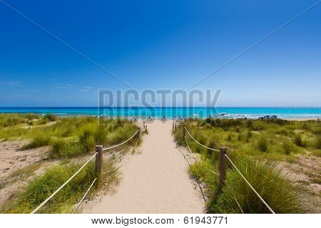 Alaior Cala Son Bou in Menorca turquoise beach at Balearic islands