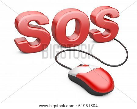 Computer Mouse Connected To The Word Sos - Internet Concept